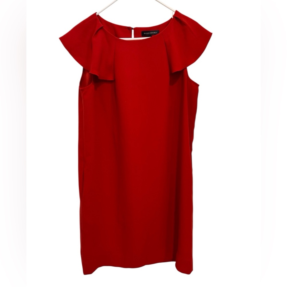 Banana Republic Red/Poppy Orange Mini Dress  Ruffle Detail Size 8 Sleeveless